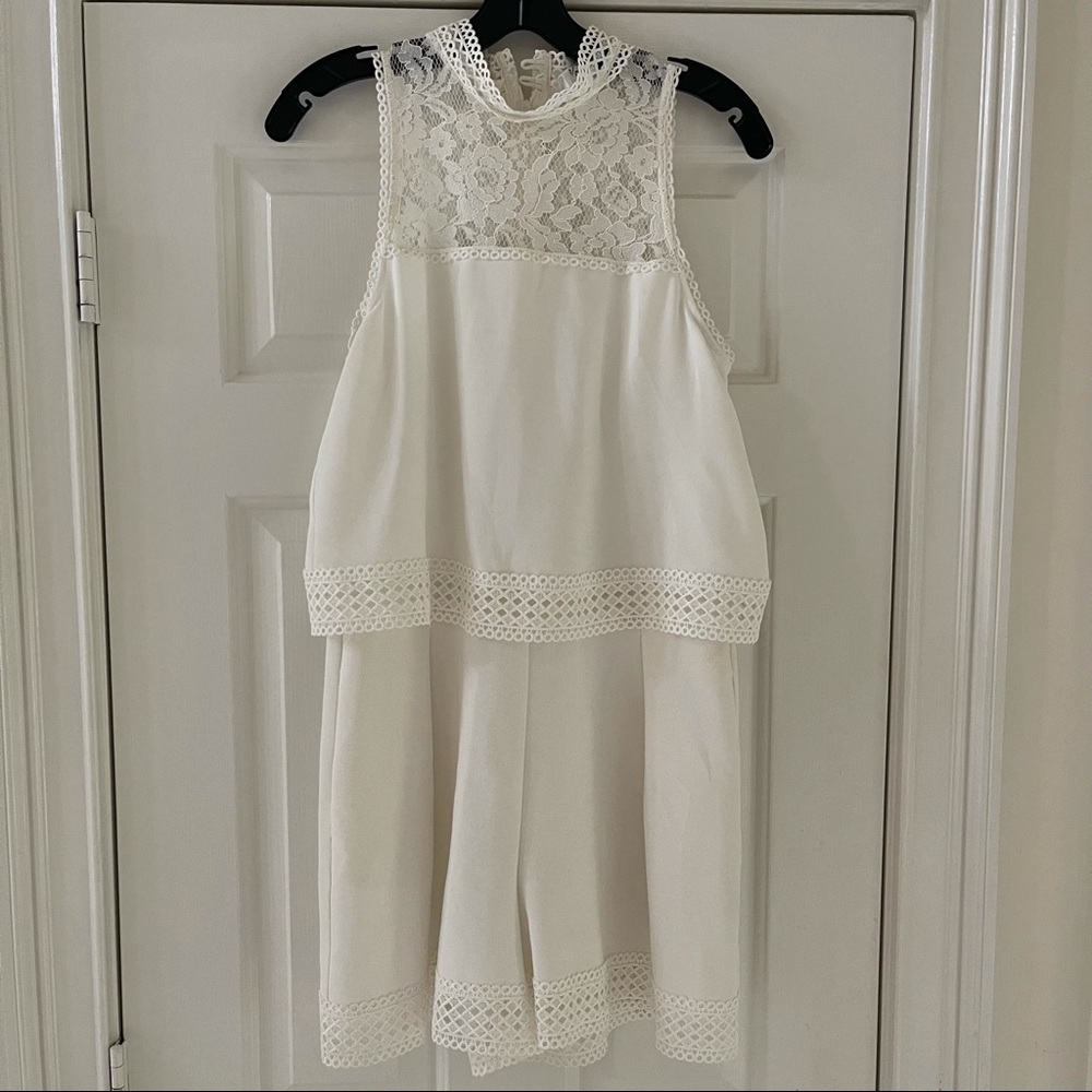 N/Nicholas Lace Trim White Romper